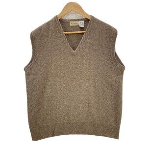 Marc Jeffries Vintage Lambswool V-Neck Vest  Sweater Mens Large Brown Pullover